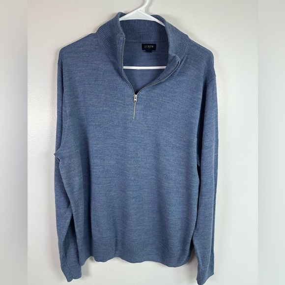 J. Crew Men's Quarter Zip-Up Sweater in Blue Merino Wool size Large - Picture 1 of 6